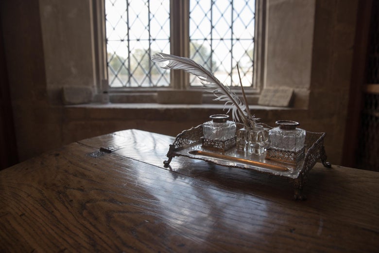 A old pen and ink bottle at the library at Salisbury Cathedral.